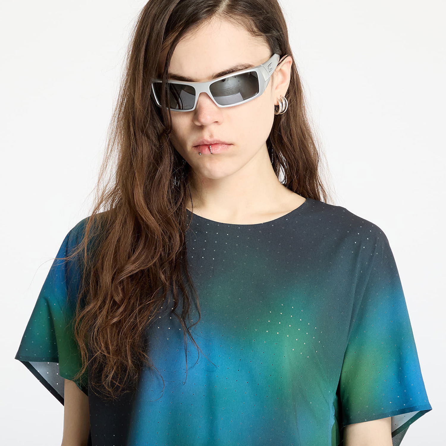 Krop-top Y-3 Y-3 Allover Print Running Short Sleeve T-Shirt Modra | JM3350, 1