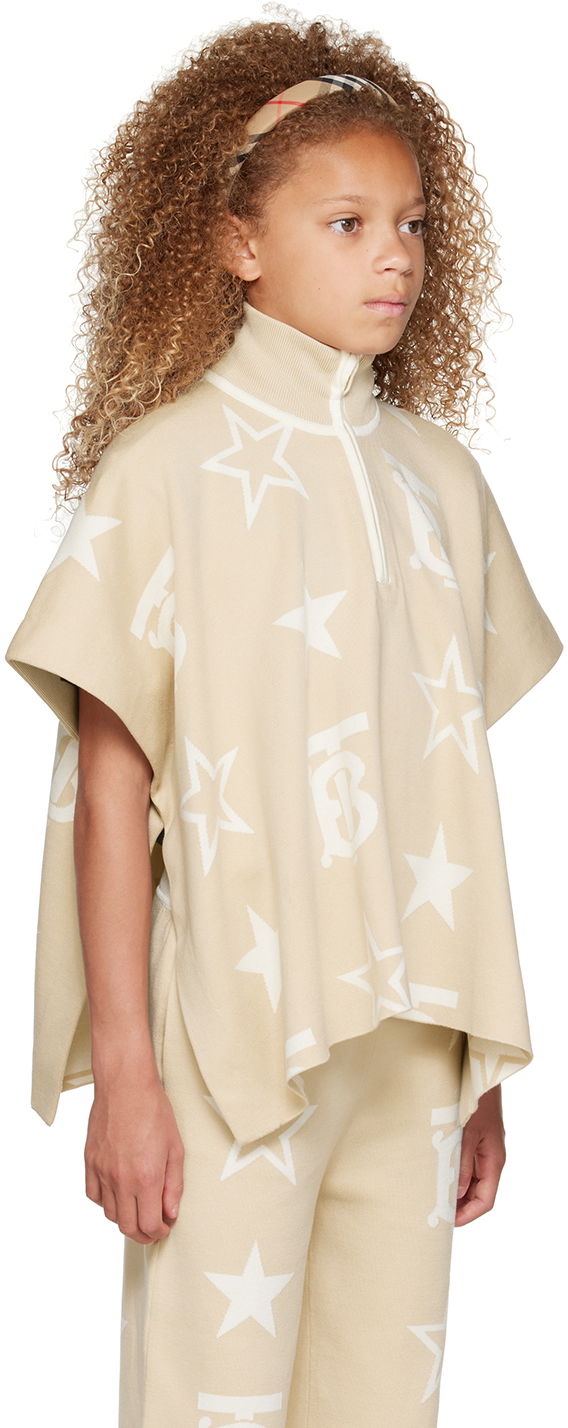 Pleteni pulover Burberry Burberry Kids Sylvie Poncho Bež | 8057913, 1