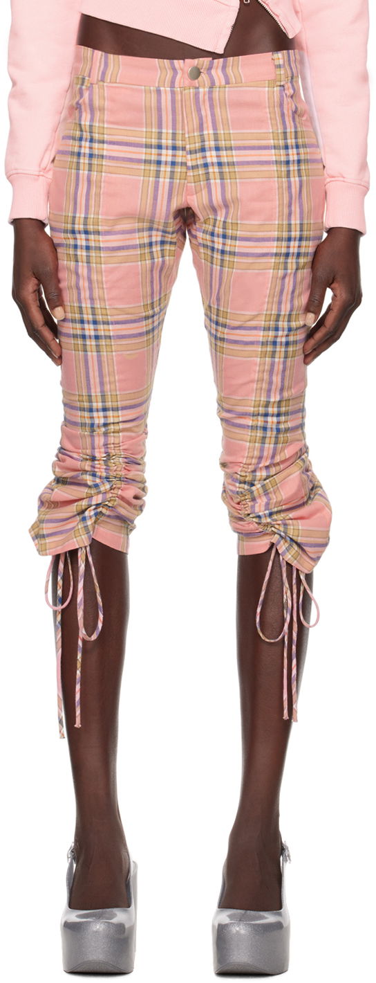 Hlače Collina Strada Collina Strada Plaid Maldives Drawstring Cropped Pants Roza | XX6060