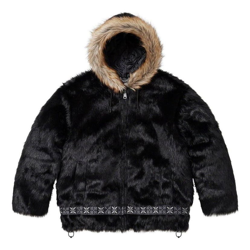 Parka Supreme Faux Fur Parka with Embroidered Band Črna | SUP-FW23-220