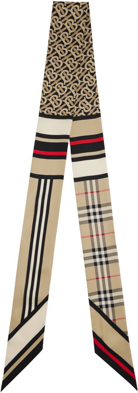 Šala Burberry Skinny Montage Silk Scarf Bež | 8037017