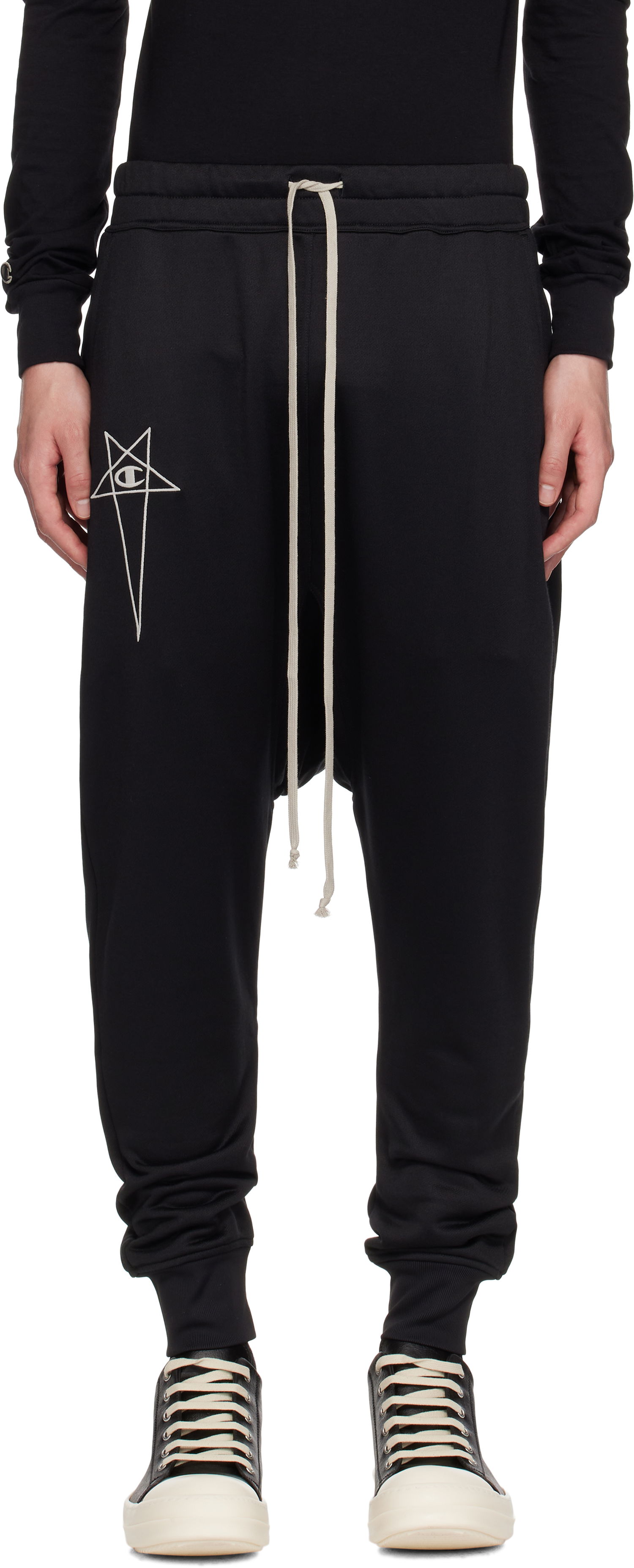 Trenirka Rick Owens Rick Owens Champion Edition Prisoner Drawstring Sweatpants Črna | CM01E1689 CHJS SHINY SWEAT JERSE, 0