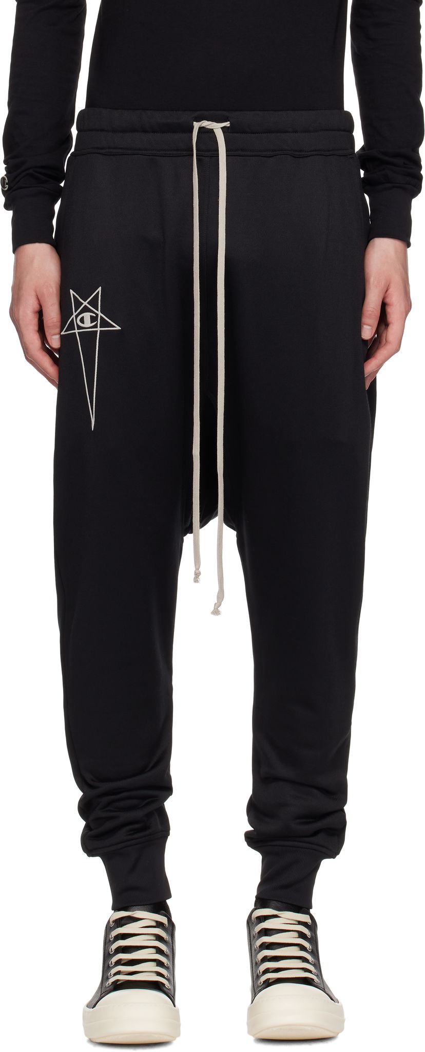 Trenirka Rick Owens Rick Owens Champion Edition Prisoner Drawstring Sweatpants Črna | CM01E1689 CHJS SHINY SWEAT JERSE