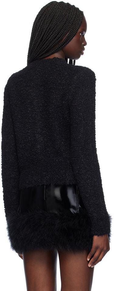 Pleteni pulover Blumarine Blumarine Alpaca Brooch Cardigan With Feather Trim Črna | A444M120A, 2