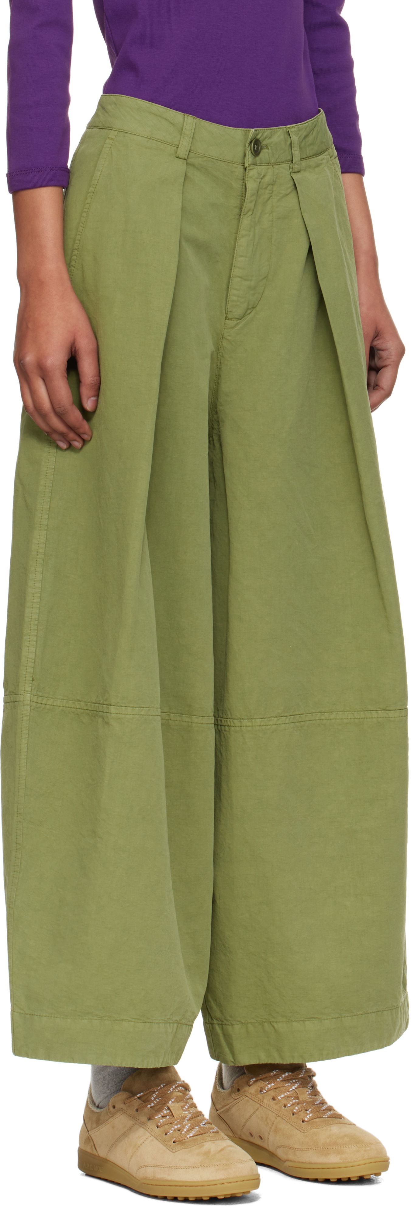 Hlače YMC YMC Deadbeat Wide-Leg Pleated Trousers Zelena | Q4YMB, 1