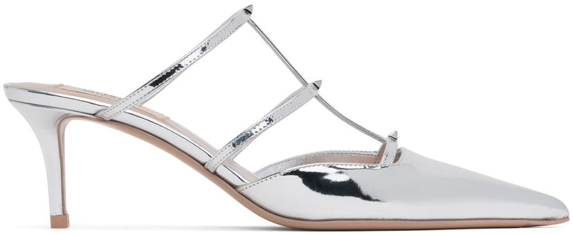 Superge in čevlji Valentino Garavani Silver Rockstud Wispy Calfskin 60mm Mules Bela | 5W2S0JB1VNM