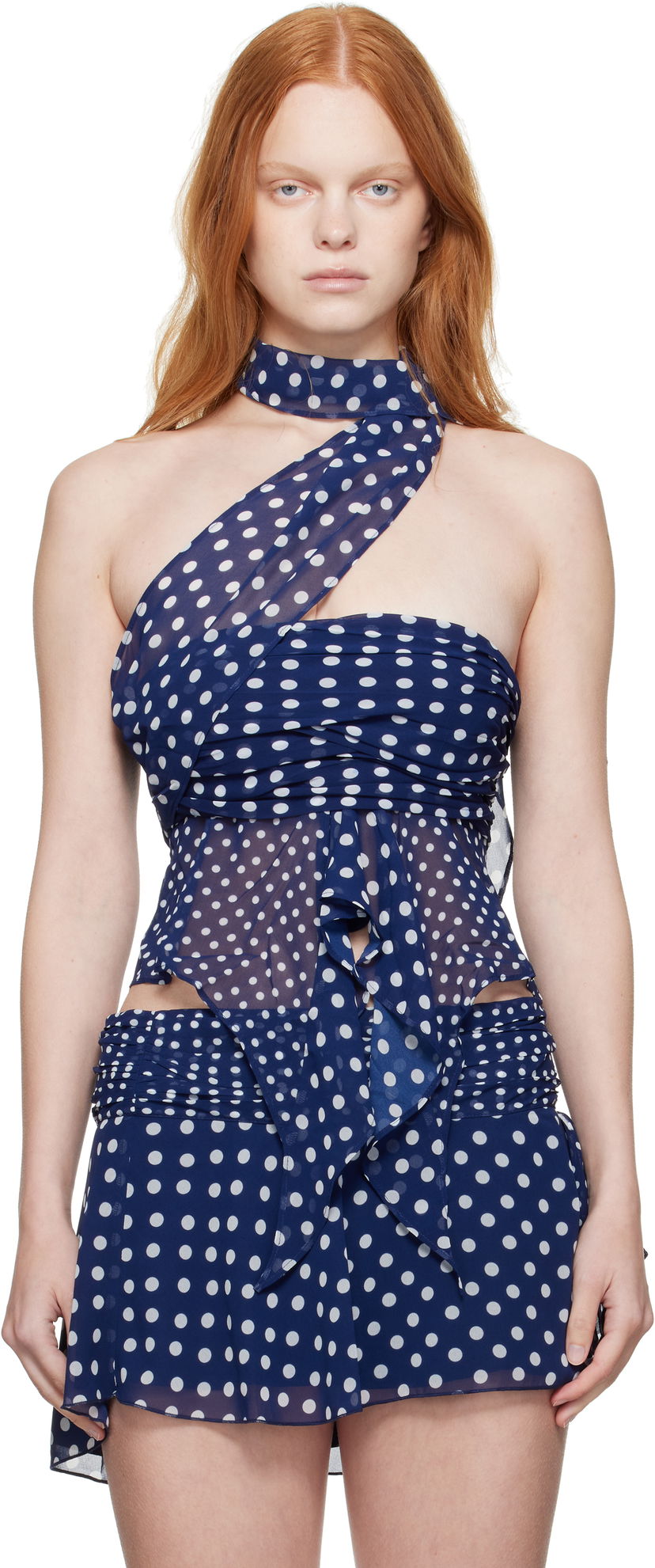 Majica brez rokavov GUIZIO Guizio Chiffon Polka Dot Wrap Top Modra | P25119W096