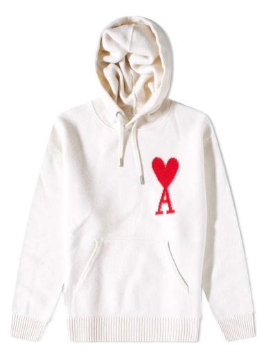Pulover AMI Large A Heart Knit Hoody Bela | UKS802-018-154