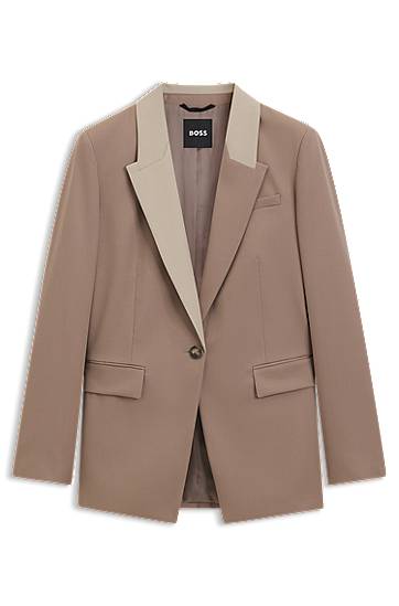 Jakna BOSS Relaxed Fit Blazer with Colour-Blocked Lapels Bež | 50543409