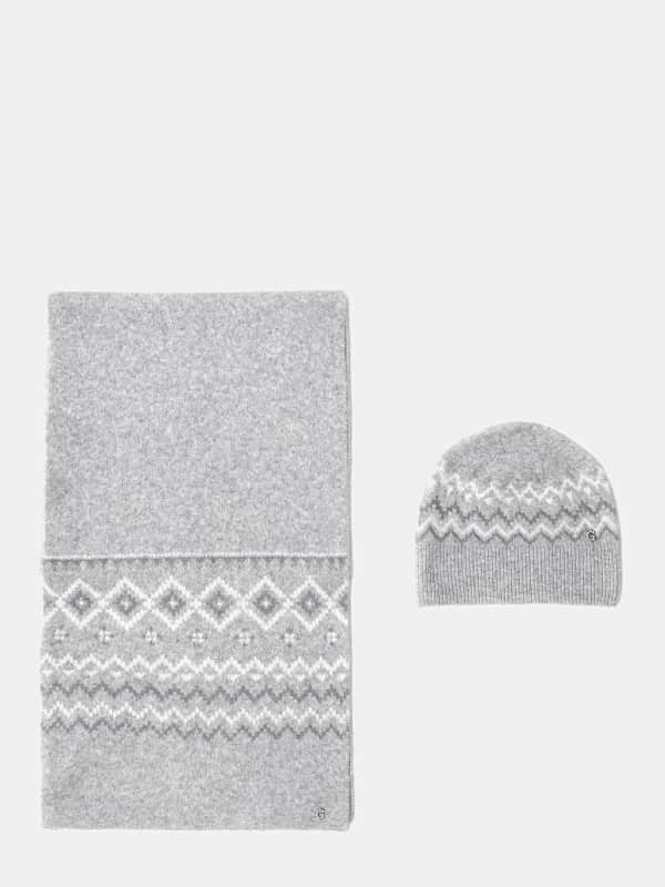 Šala GUESS Wool Blend Beanie and Scarf Set Siva | W5PZ18Z3LQ0