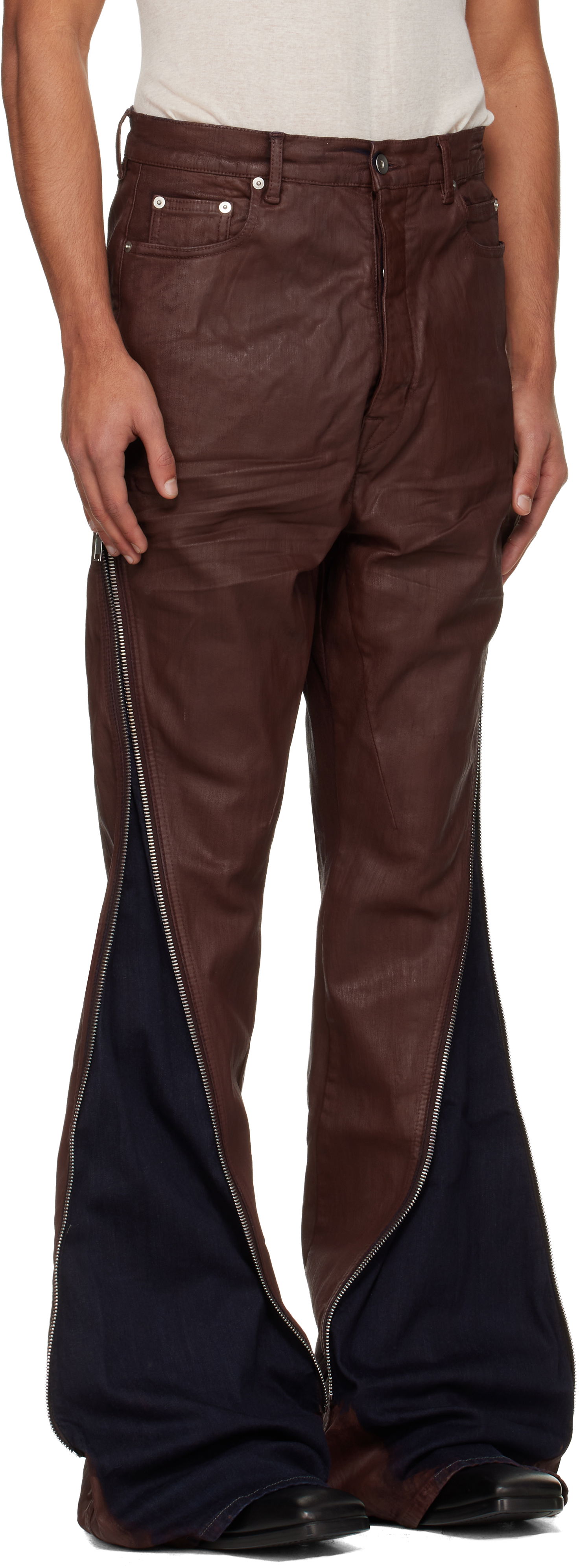 Kavbojke Rick Owens Concordians Bolan Banana Coated Wide-Leg Side-Zip Jeans Rjava | DU02E7363 SDSW, 1