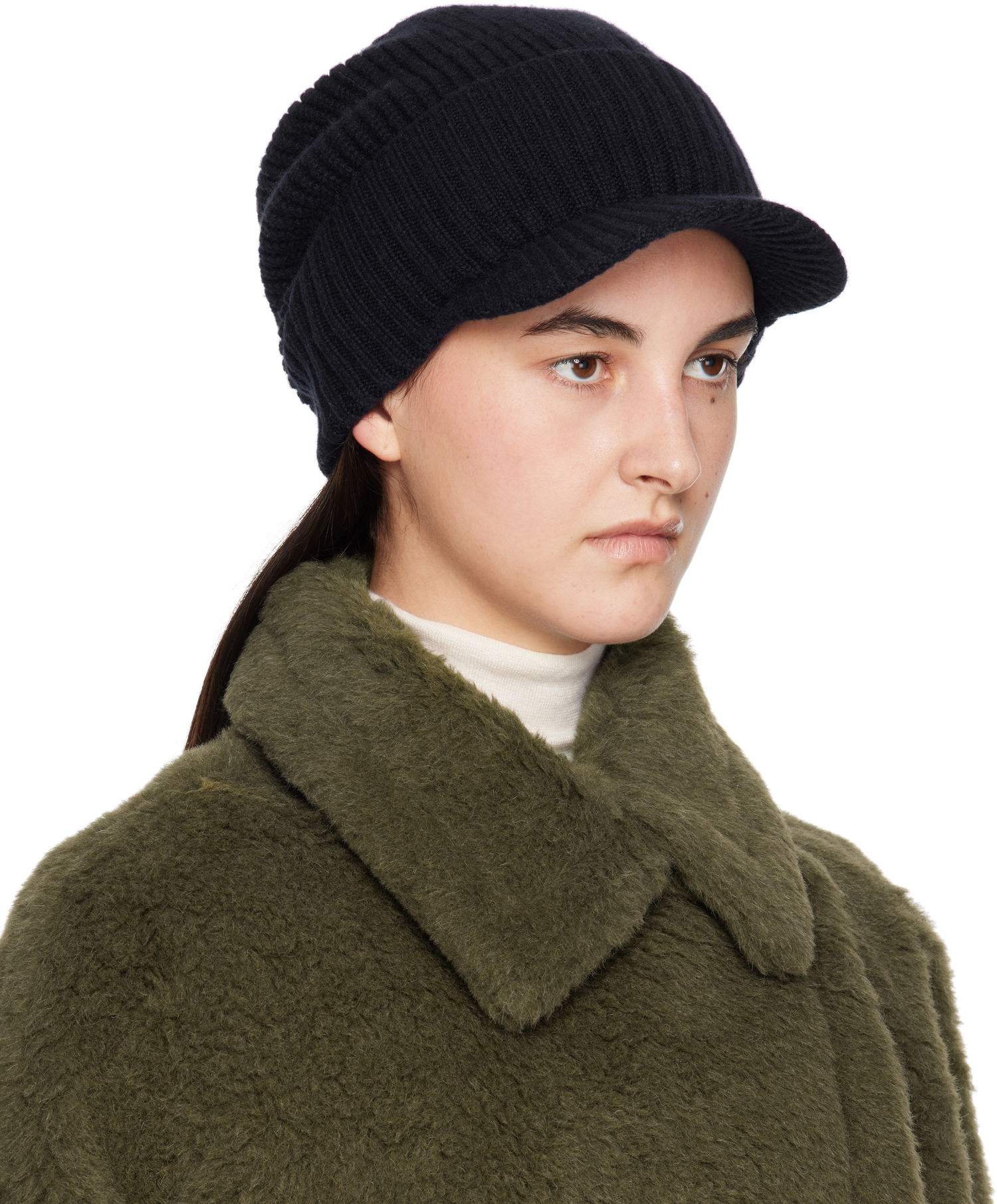 Klobuk Max Mara Max Mara Ribbed Knit Beanie with Visor Črna | 2424576132600 MM02398, 1