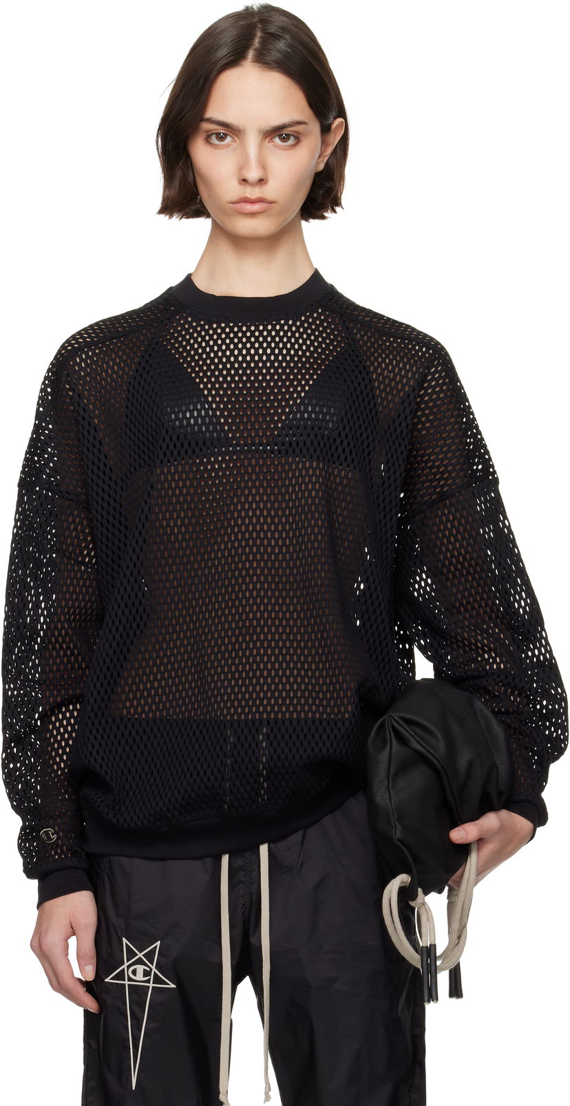 Pleteni pulover Rick Owens Rick Owens Champion Edition Jumbo Mesh Sweatshirt Črna | CW01E1670 CHONET