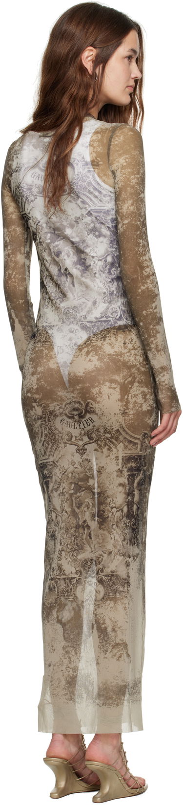 Obleke Jean Paul Gaultier Jean Paul Gaultier 'The Long Médaillon' Mesh Maxi Dress Bež | 25/03-W-DR023-M006P-6965, 2