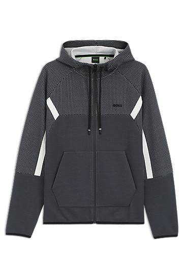 Pulover BOSS Regular-fit Zip-up Hoodie in Quilted Jacquard Siva | 50543130