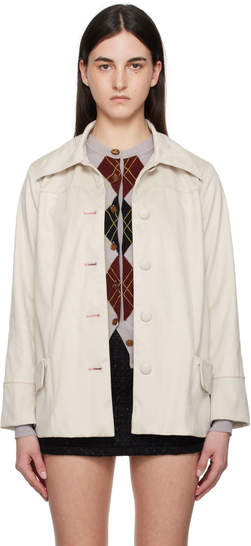 Jakna Anna Sui Anna Sui Buttoned Faux-Suede Coat Bela | 225N50