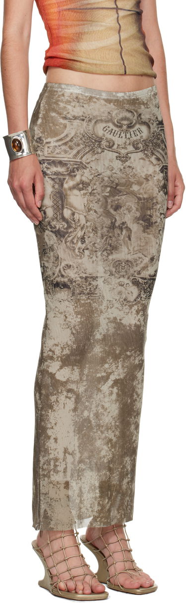 Krila Jean Paul Gaultier Jean Paul Gaultier Long Medailon Print Mesh Midi Skirt Bež | 25/03-W-SK005-M006P-6965, 1