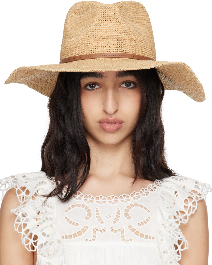 Klobuk rag & bone rag & bone Leather-Trimmed Wide-Brim Raffia Panama Hat Bež | WJW25SH1015ST15