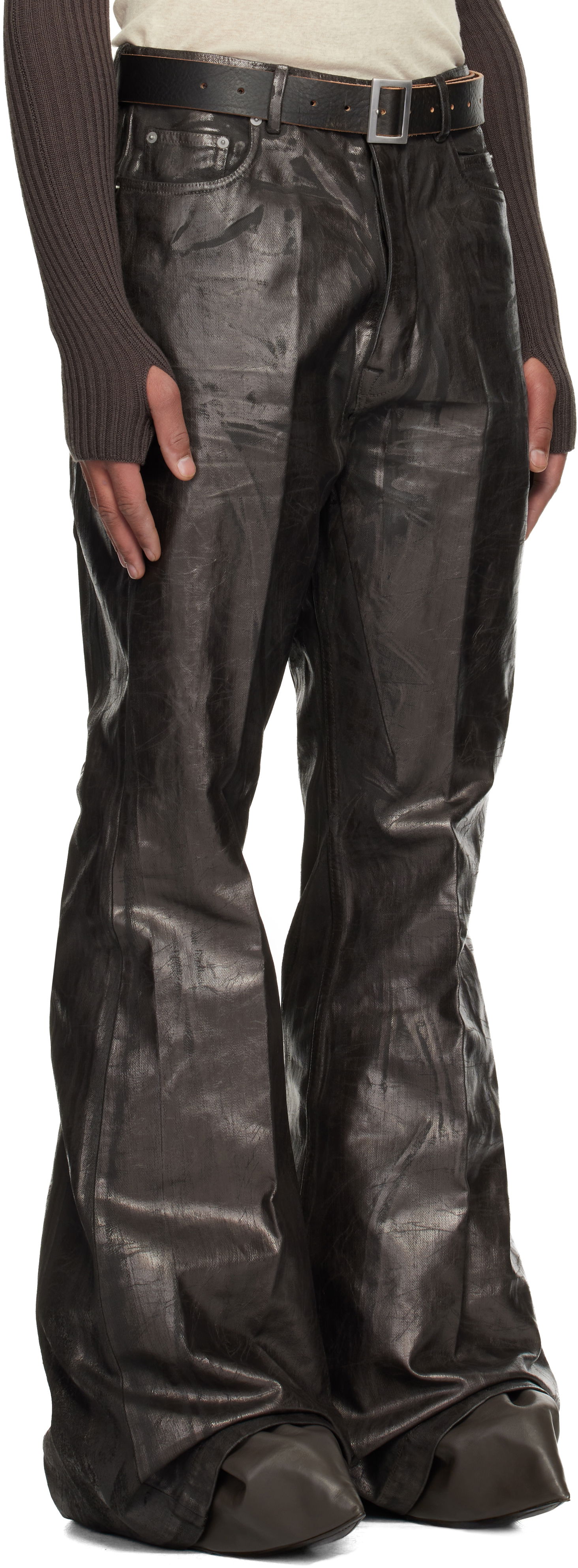 Kavbojke Rick Owens Concordians Bolan Waxed Flared Jeans Rjava | RR02E1335 BZMC, 1