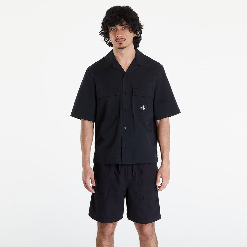 Srajce CALVIN KLEIN Seersucker Short Sleeve Shirt Black Črna | J30J325175 BEH