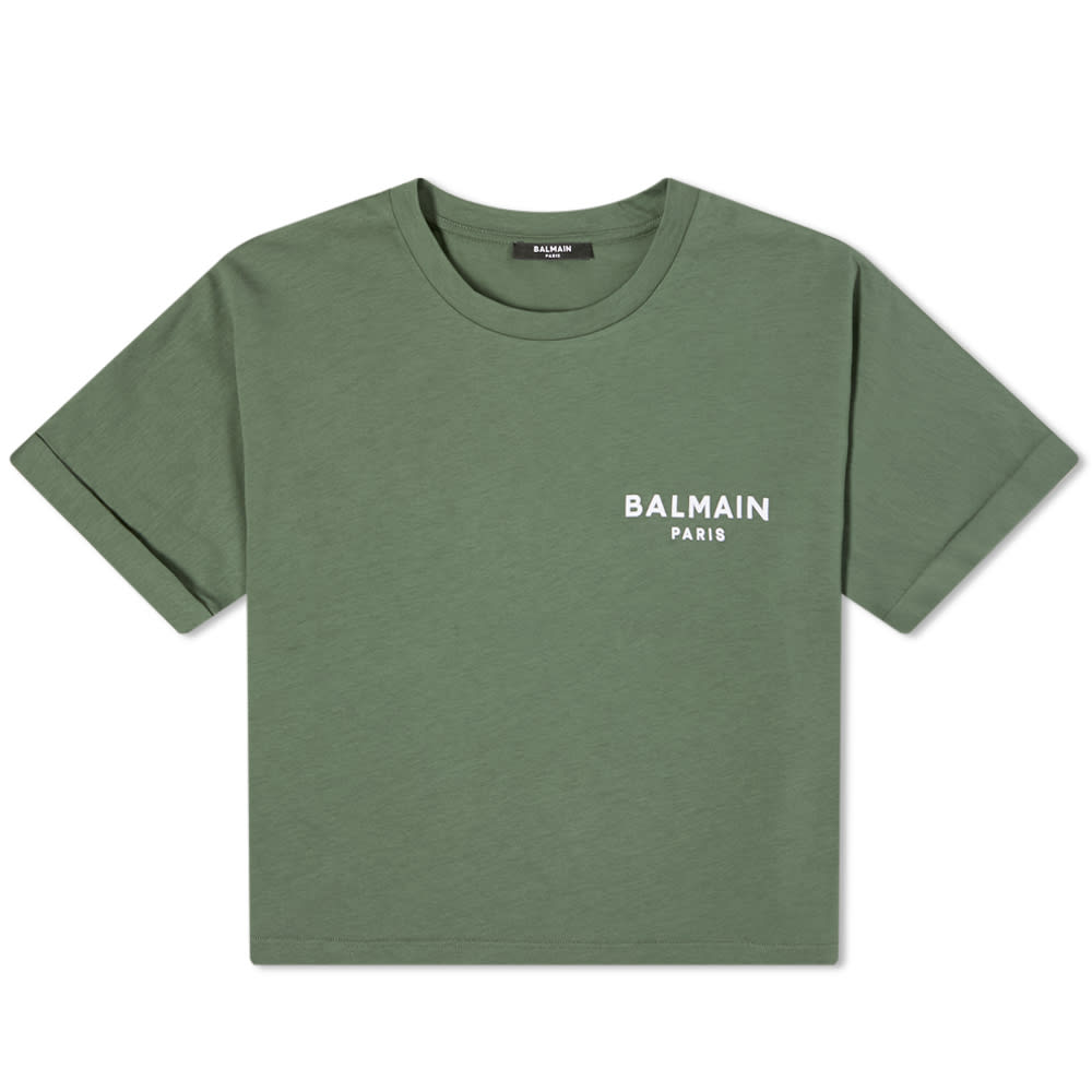 Krop-top Balmain Cropped Logo Tee Zelena | WF0EE005B013, 0