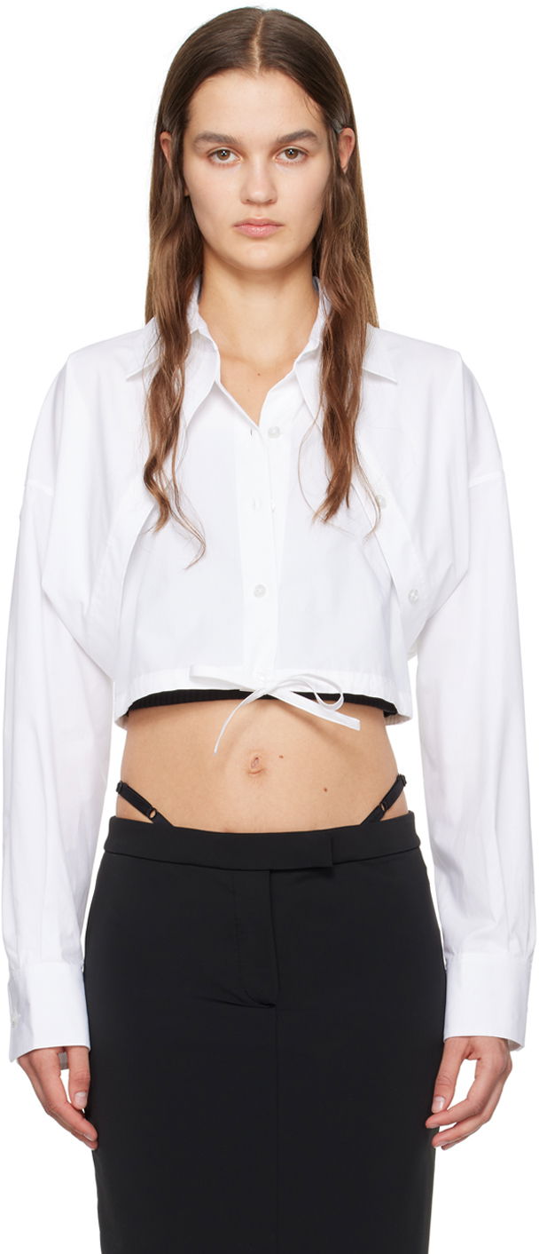 Srajce Alexander Wang Layered Cropped Tie-Front Shirt Bela | 4WC1241446, 0