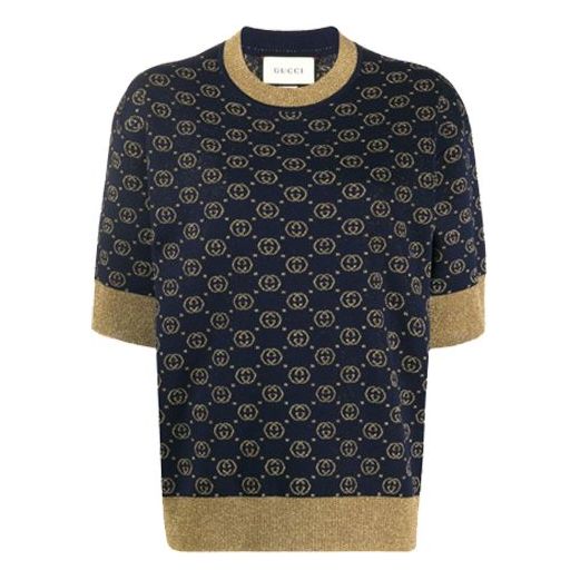 Pleteni pulover Gucci Interlocking G Pattern Cotton Knit Top Modra | 605920-XKAHT-4597