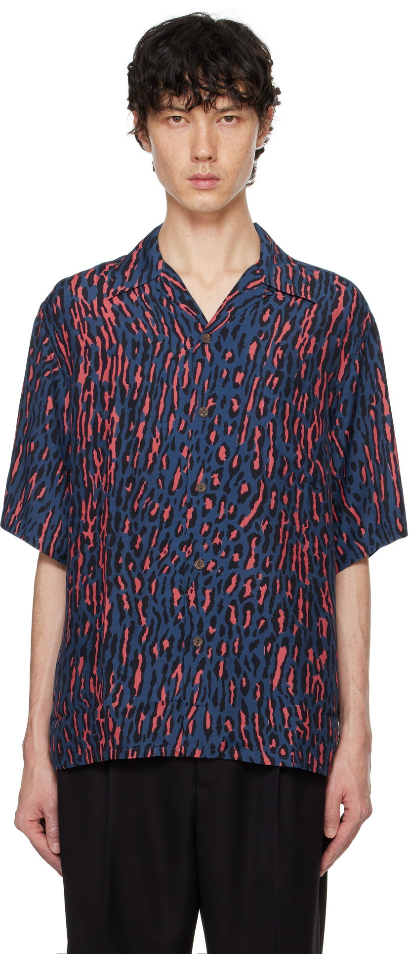 Srajce WACKO MARIA WACKO MARIA Leopard Print Short Sleeve Shirt Modra | 24FWE-WMS-HI01