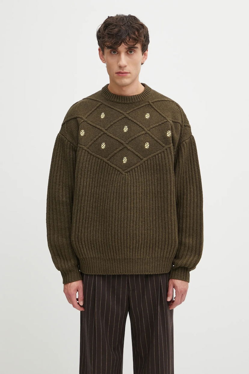 Pleteni pulover Drôle de Monsieur Drôle de Monsieur La Maille Monogramme Wool Knit Sweater Zelena | I.PO180.WO018