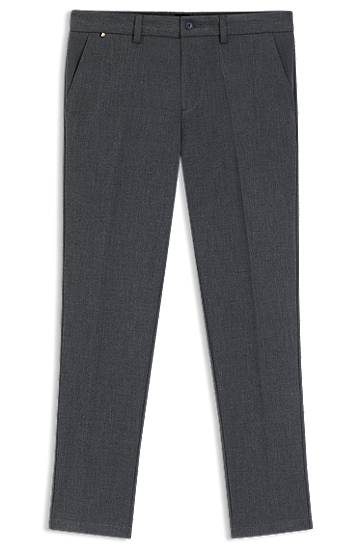 Hlače BOSS Slim-Fit Brushed Herringbone Trousers Siva | 50549452