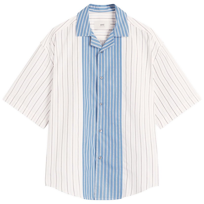 Srajce AMI AMI Paris Camp Collar Contrast Stripe Boxy Shirt, Size Large Modra | HSH286-CO0109-1892