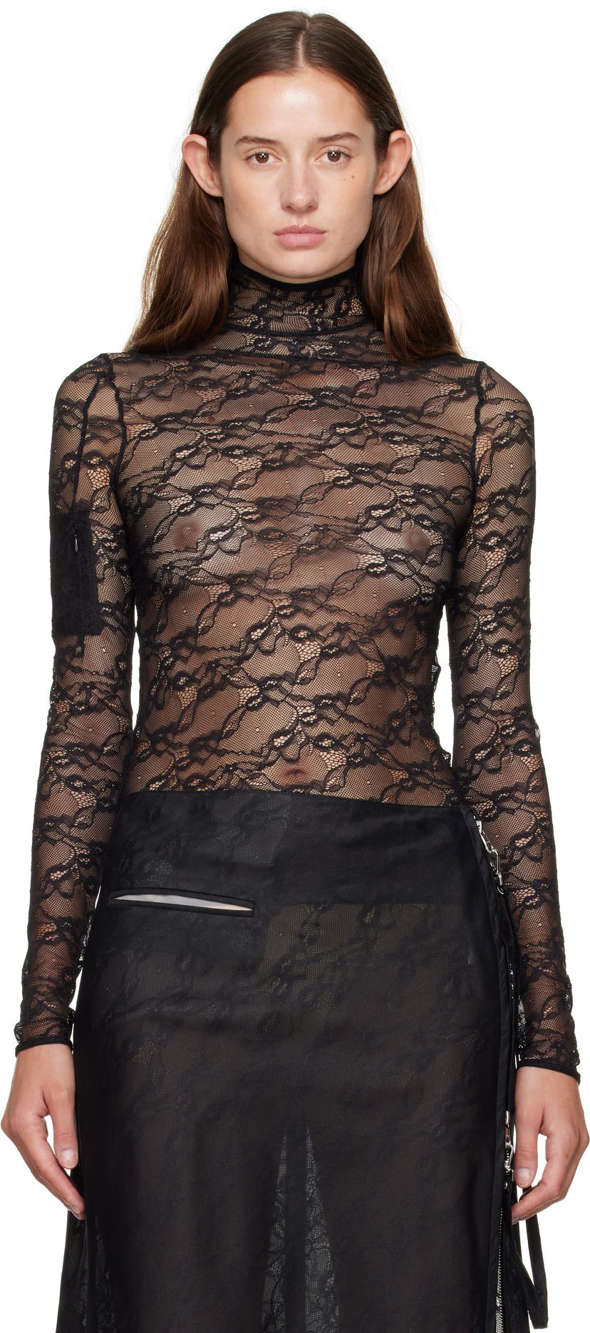 Majica Courrèges Courrèges Lace Mock Neck Long Sleeve Top Črna | 325CTO444PA0132