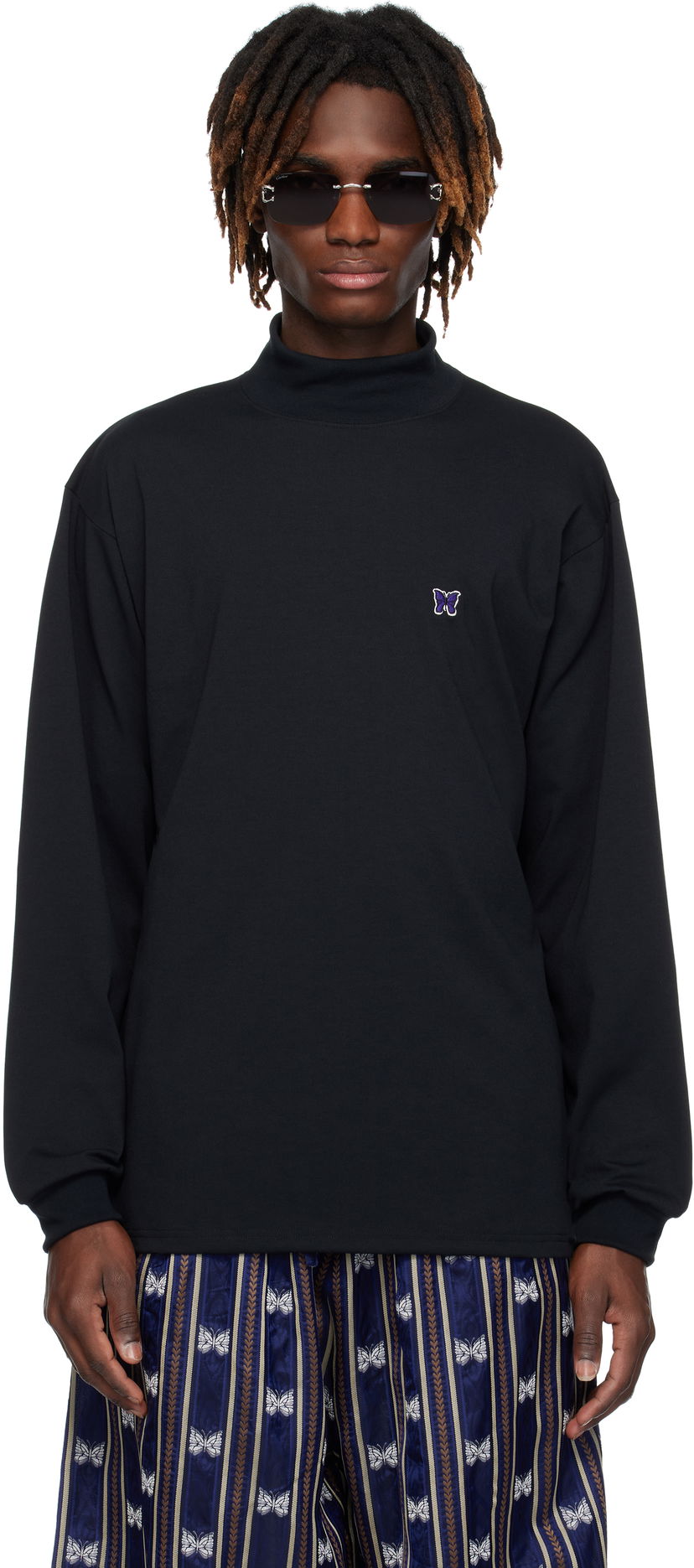 Majica Needles NEEDLES Mock Neck T-Shirt Črna | QV359