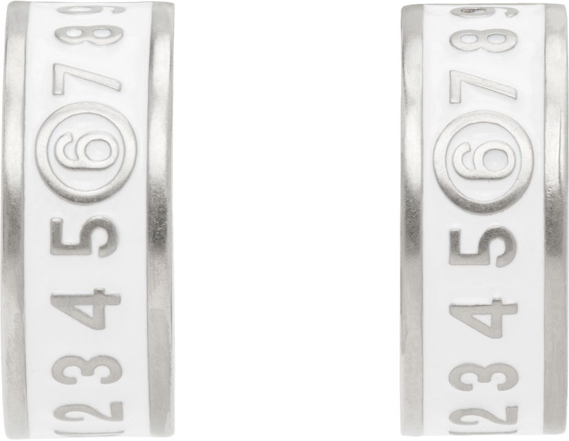 Uhani Maison Margiela MM6 Maison Margiela White Enamel Number Logo Earrings Bela | SM6VG0084 P7211