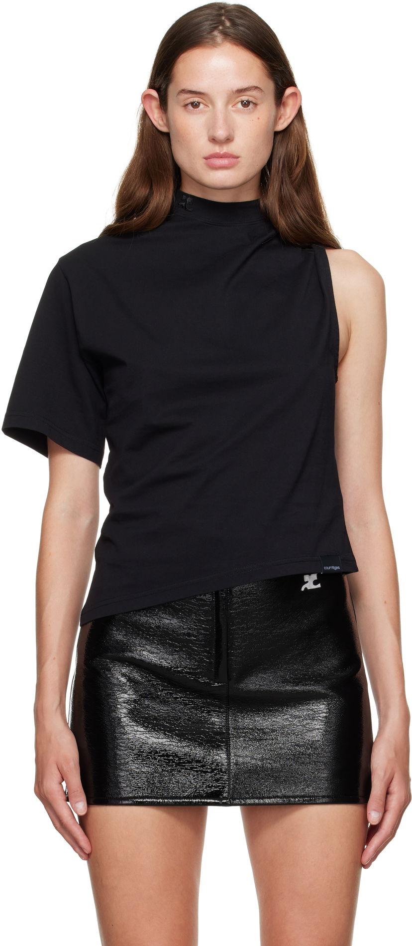 Majica Courrèges Courrèges Twist Asymmetrical T-Shirt Črna | 325JTS209JS0233