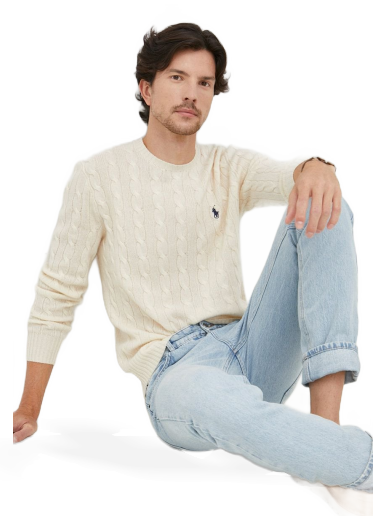 Pleteni pulover Polo by Ralph Lauren Logo Embroidered Cable Knit Jumper Bež | 710876762010