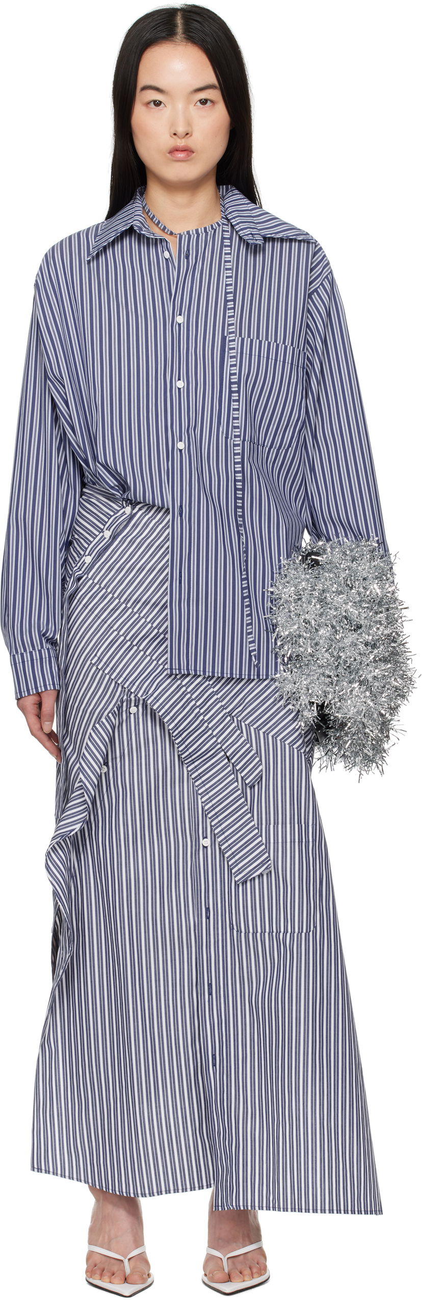 Obleke Ottolinger Ottolinger Deconstructed Shirting Midi Dress Modra | 11150011101