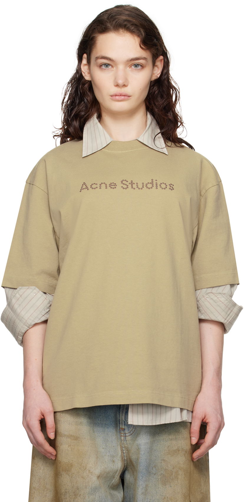 Majica Acne Studios Acne Studios Relaxed Fit Logo T-shirt Bež | CL0316-