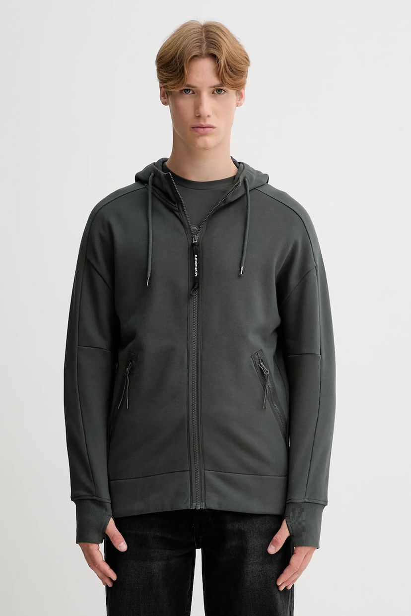 Pulover C.P. Company C.P. Company Smooth Hooded Zip-Up Sweatshirt Zelena | 19CMSS715A005086W