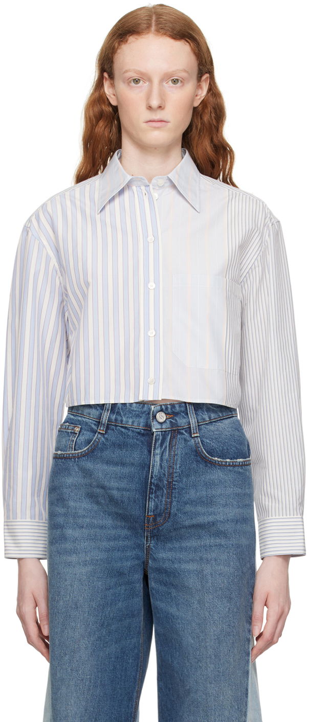 Srajce Stella McCartney Stella McCartney Striped Cropped Shirt Modra | 6200553CJ303