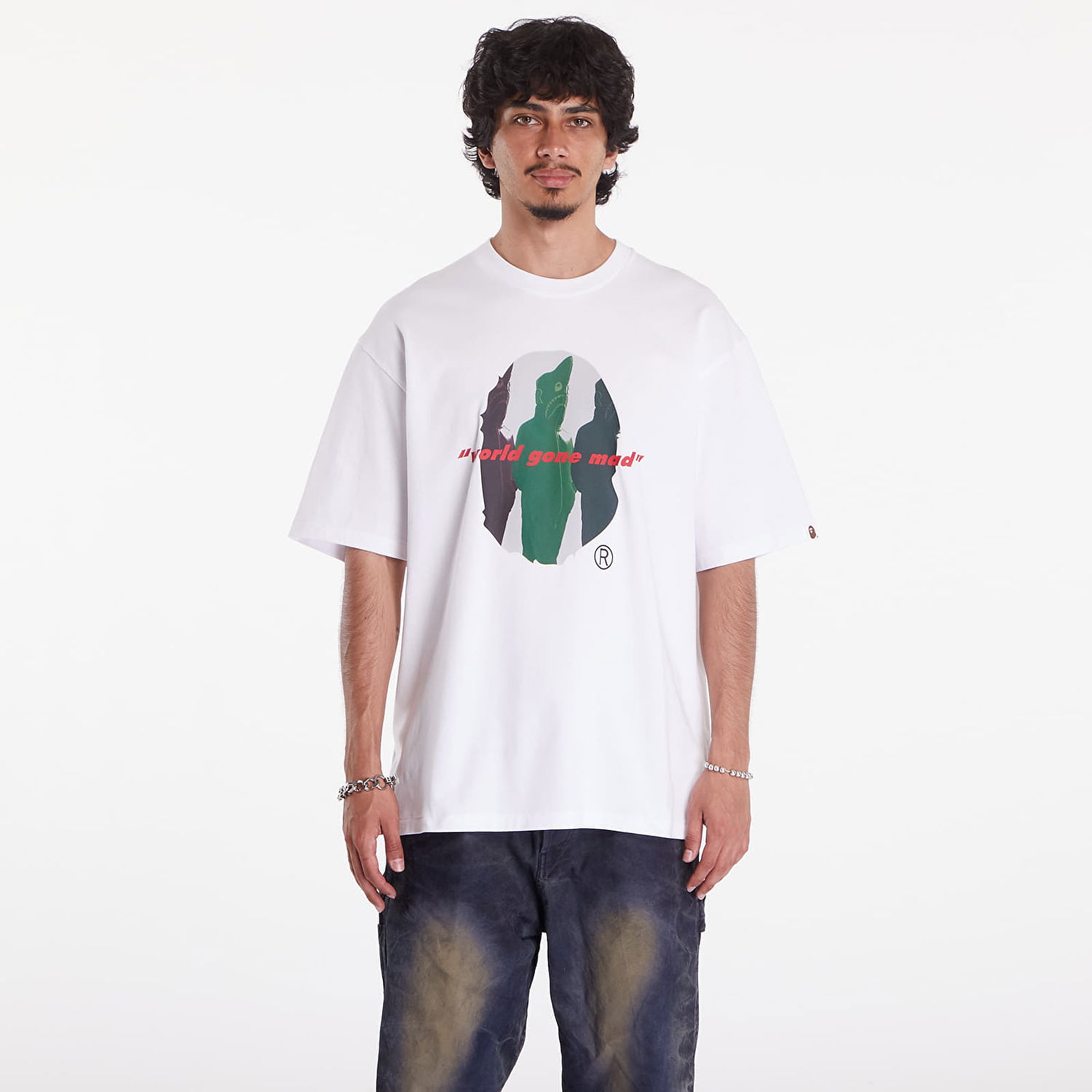 Majica BAPE A BATHING APE Shark Shinji Ape Head Relaxed Fit Tee Bela | 001TEK301328MWHT, 0