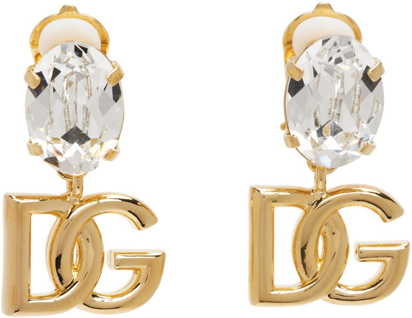 Uhani Dolce & Gabbana Gold Crystal Logo Earrings Kovinski | WEO8S1W1111