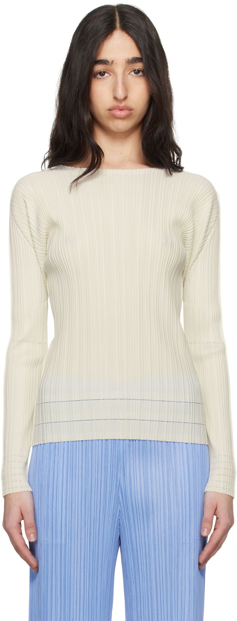 Pleteni pulover Pleats Please Issey Miyake Pleats Please Issey Miyake Soft Pleats Sweater Bela | PP56JK932