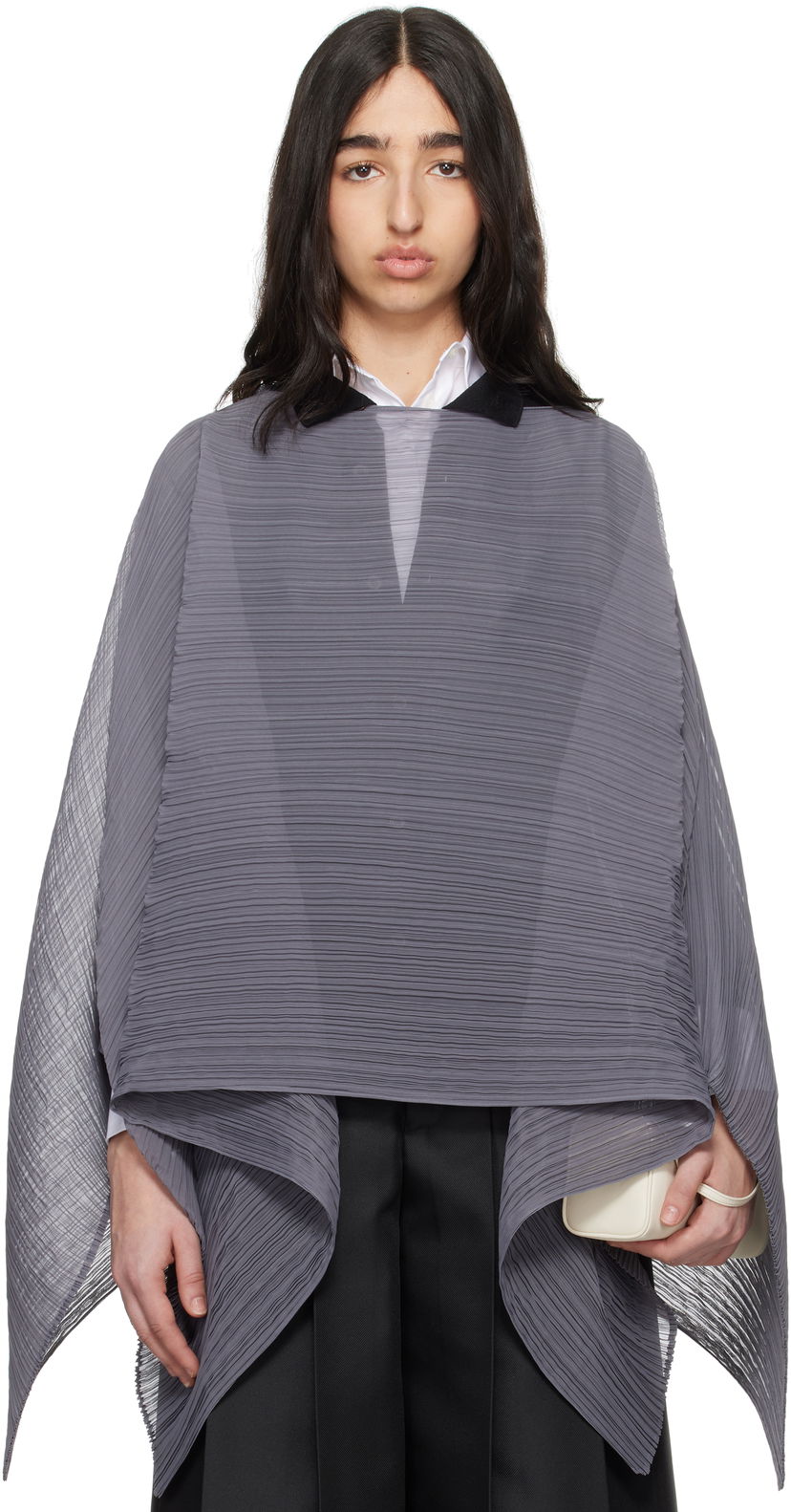 Pleteni pulover Pleats Please Issey Miyake Pleats Please Issey Miyake March Basic Madame-T Stole Siva | PP56AD111