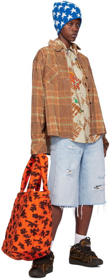 Srajce ERL Brown Graphic-Print Cotton Button-Up Shirt Bež | ERL07B006, 3