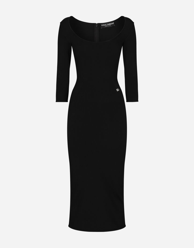 Obleke Dolce & Gabbana Dolce & Gabbana Viscose Knit Calf-Length Dress Črna | FXS20TJFMEVN0000