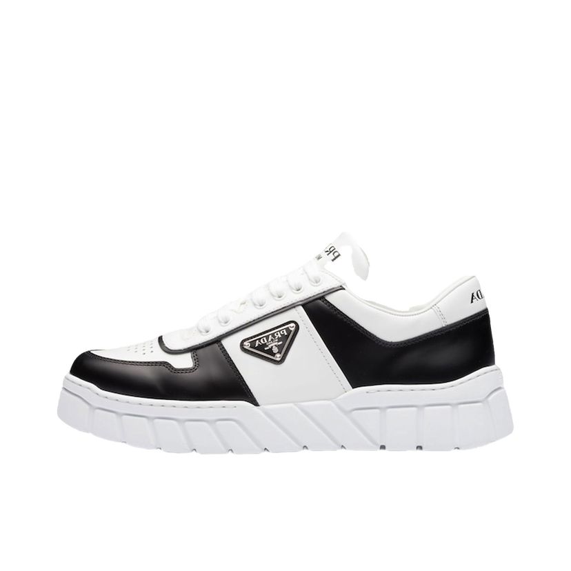 Superge in čevlji Prada Voluminous Sneakers Leather White Black Bela | 2EE378_3LJ6_F0964