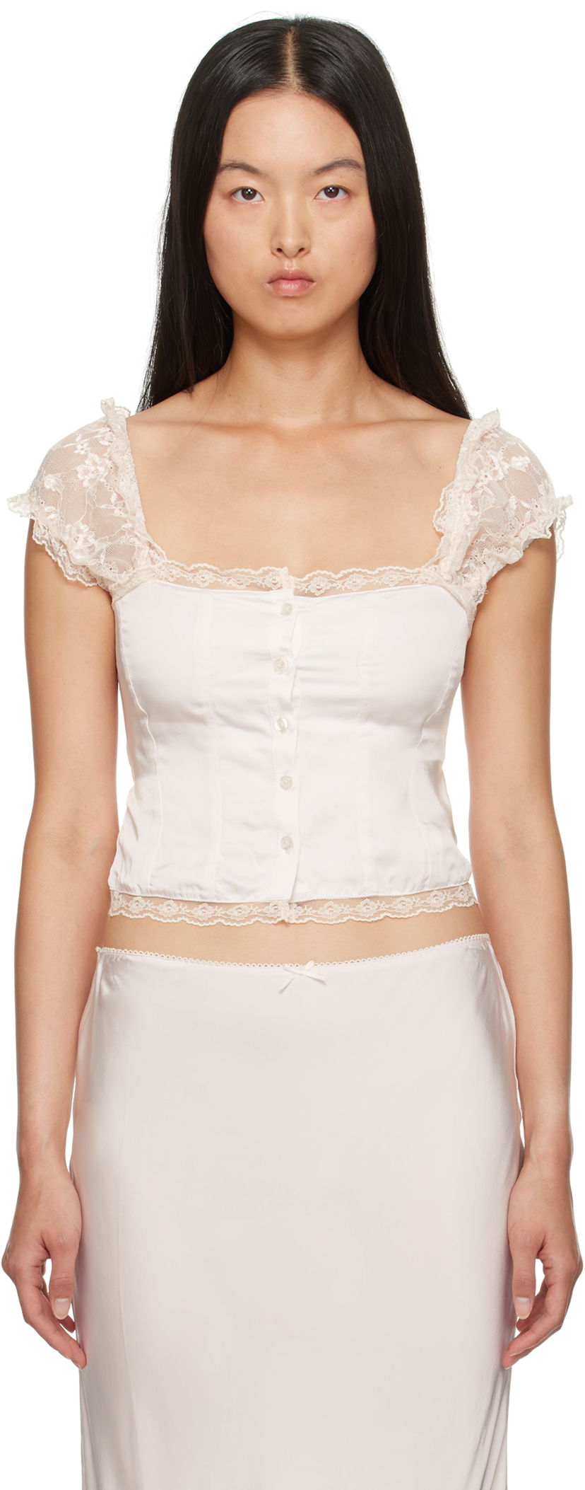 Majica brez rokavov GUIZIO Guizio Kahli Lace Top Bela | F24106W022