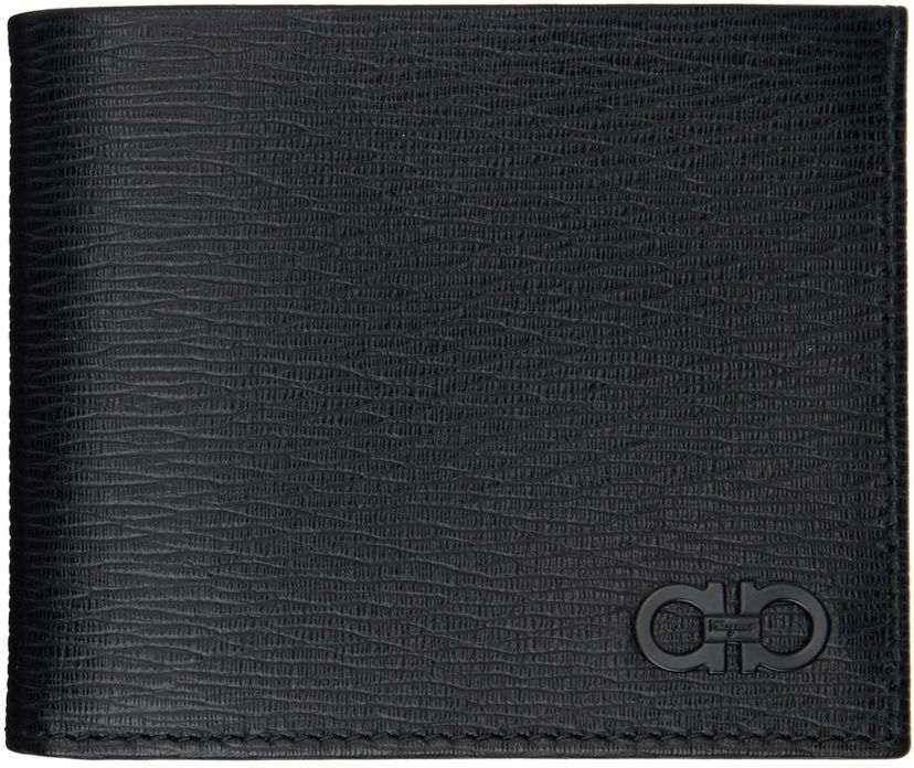 Denarnica FERRAGAMO Bifold Textured Leather Wallet Črna | 733308