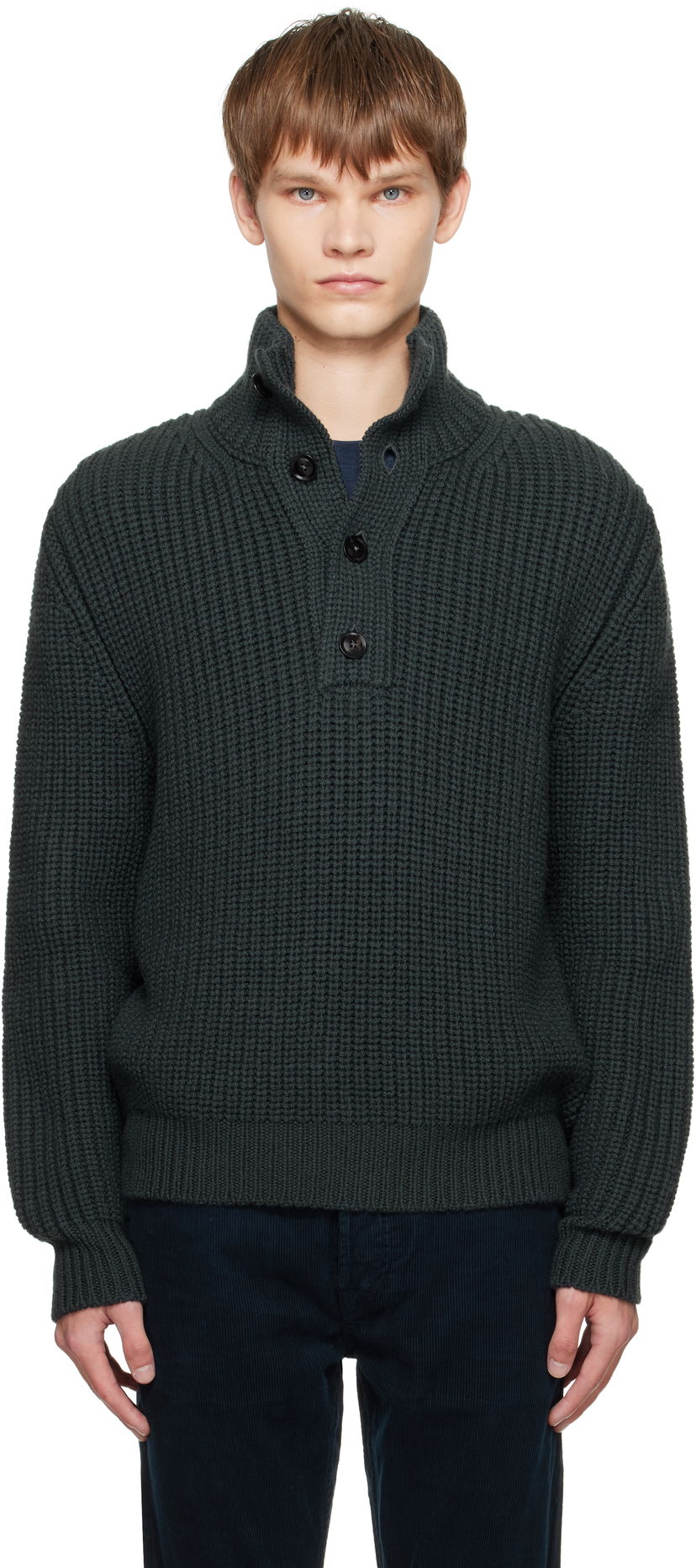 Pleteni pulover Tom Ford TOM FORD Cashmere Wool Half Button Sweater Zelena | KTL006-YMW090